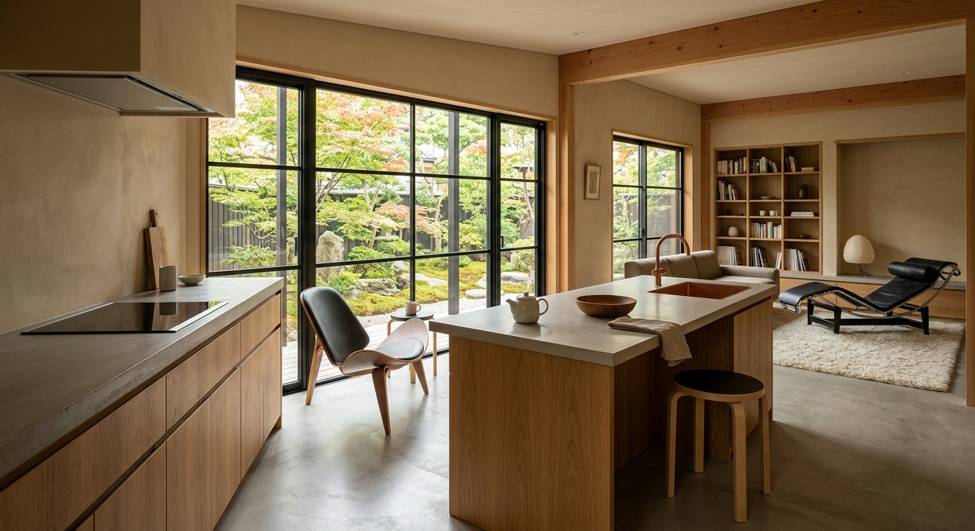 木と土間のキッチン