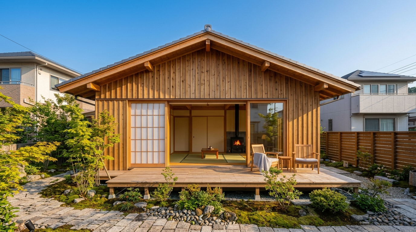 木と土間のキッチン - 外観